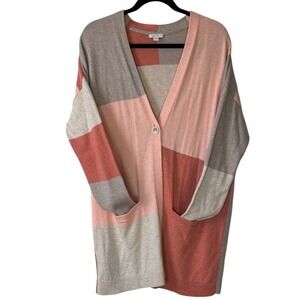 Pure Jill Colorblock Open Cardigan Sweater Size M  Coral Blush Taupe Cream